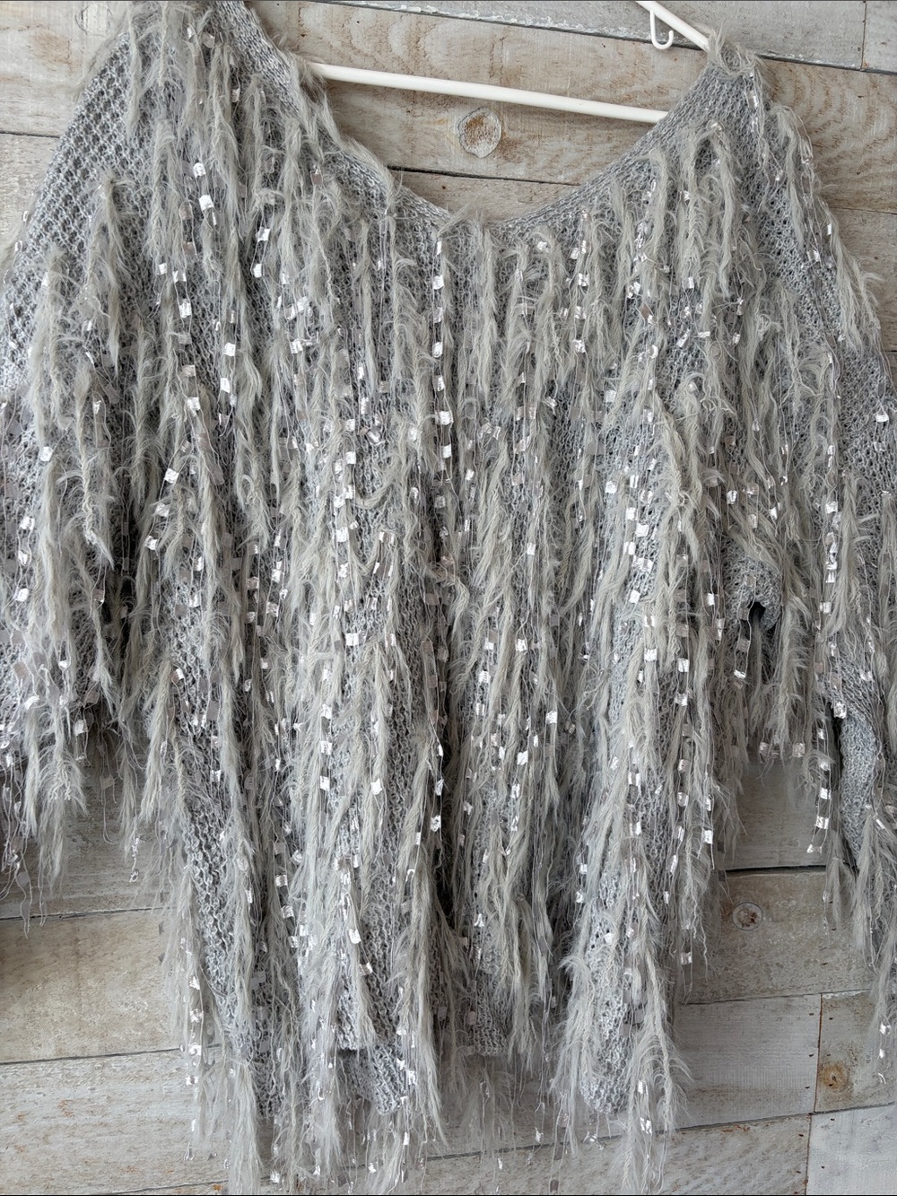 Funky Oversized Shaggy Fringe Sequin Sweater Boho Festival Statement Knit - Picture 2 of 7